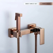Rose Gold Hand Held Bidet Sprayer Douche Kit Toilet Shattaf Mixer Brass Valve