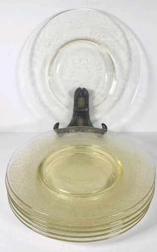 Set Of 6 Hazel Atlas Yellow Florentine Poppy 8 1/4” Salad Plate Depression Glass