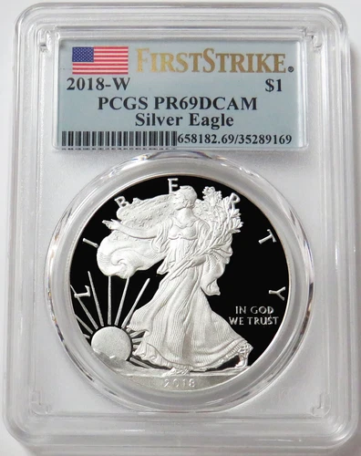 2018 W AMERICAN SILVER EAGLE $1 PROOF 1 oz COIN PCGS PF 69 DCAM FIRST STRIKE