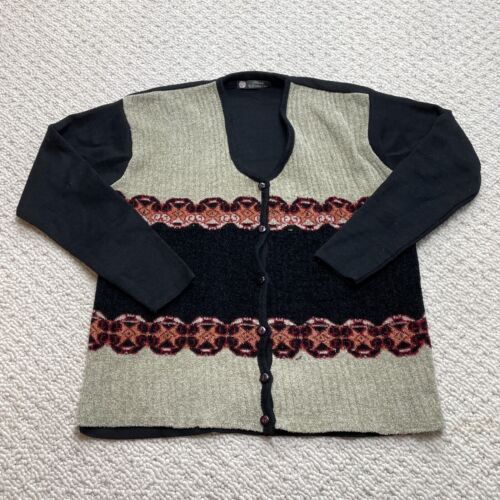 Miss Universe Cardigan Sweater Womens Medium Black and Beige Button Up Soft - Picture 1 of 8