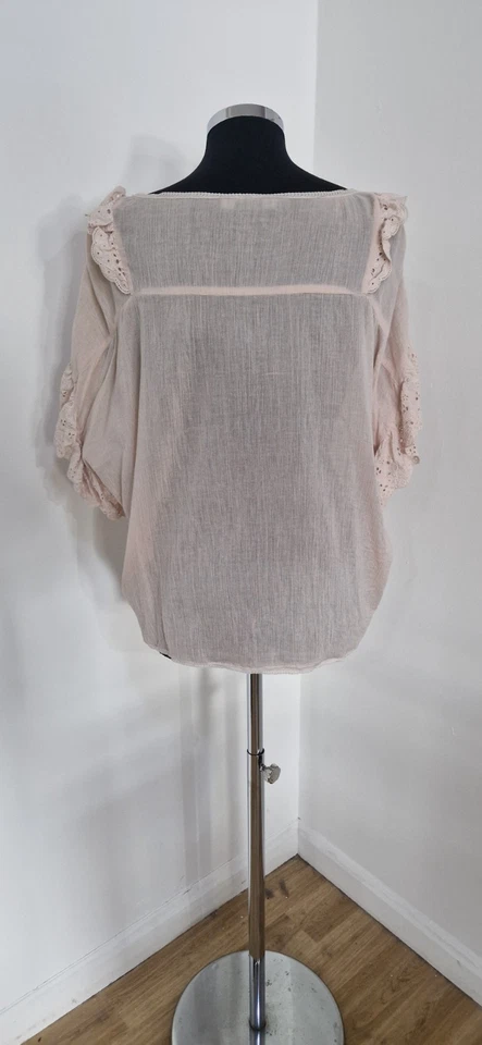 AllSaints Ruffle Blouse Size Medium Isa Frill Pale Pink Cotton Short Sleeves - Image 3 of 4