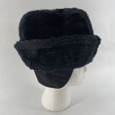 Vintage Mens Black Faux Fur Cossack Hat FITS XS-S 6 5/8 Ear Warmer Russian Style