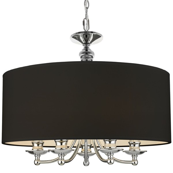 HäNgeleuchte Chrom Schwarz Metall Stoff Rund Ø 50 Cm 5X E14 HäNgelampe Esstisch-image