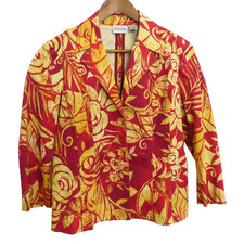 Chicos Size 1 Medium Stretch Jacket Gold/Orange Floral MINT