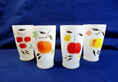 3 VTG Bartlett Collins Juice Glasses Hand Painted Fruit +1 READ