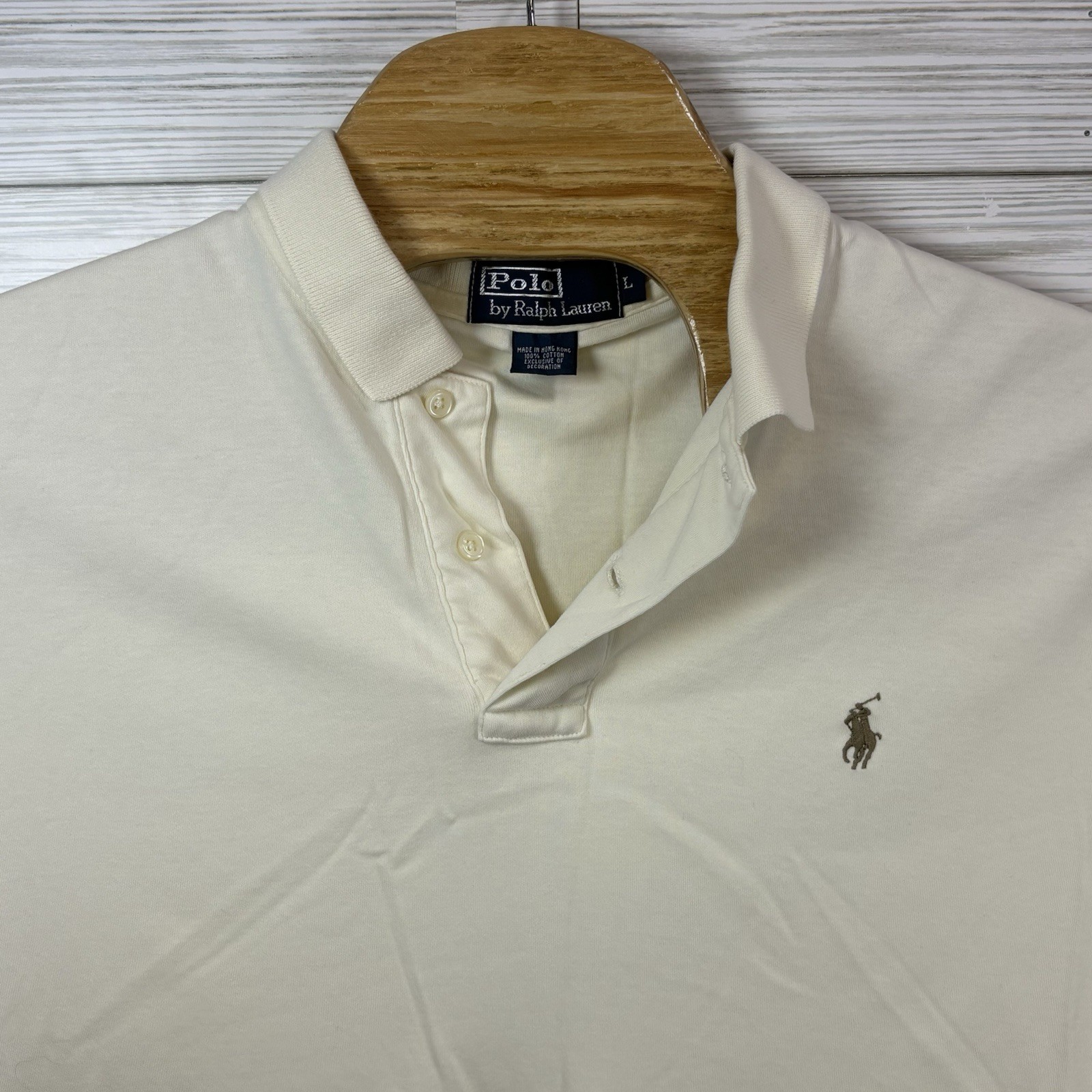 Polo Ralph Lauren Men’s Off White Cream Color Button Casual Polo Sz Lg