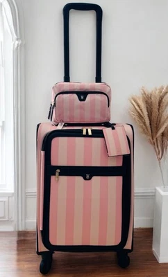 VICTORIA'S SECRET Victoria’s Secret Carry-on Luggage Suitcase, Makeup Pouch Case Travel Set Stripe