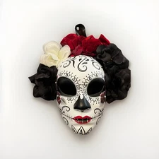 Day of the Dead La Catrina Floral Sugar Skull Halloween Plastic Face Mask Women