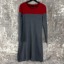 Talbots Size L Pure Merino Wool Colorblock Midi Shirt Dress Red Gray Long Sleeve