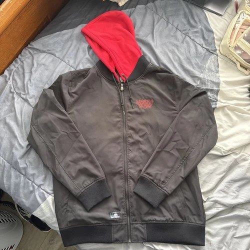 Lurking Class Full Zip Hooded Bomber Jacket Black/Red Skull Logo Graphic Mens XL - product listing photo