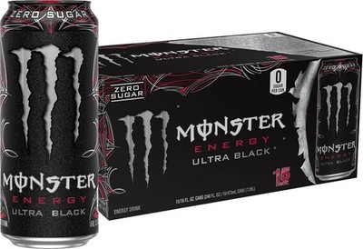 Monster Energy Ultra Black, Sugar Free Energy Drink, 16 Ounce | Pack of 15