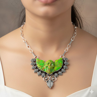 Natural Flying Skull - Copper Green TurquoiseGemstone Necklace I685