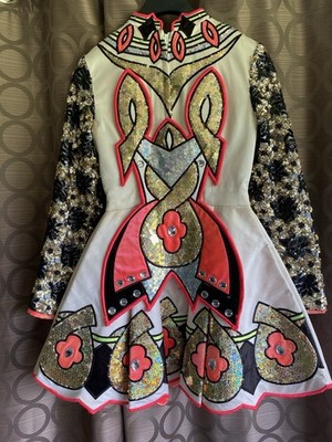 Irish Dance Solo Dress Ivory With Brilliant Color Accents Including Sequins  | eBay