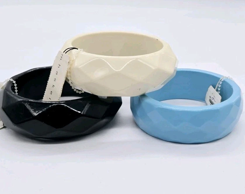 Lote Brazalete Brazalete Ancho Boho Hippie Azul Negro Crema Ancho 3 piezas M. Haskell Foto 3 de 4