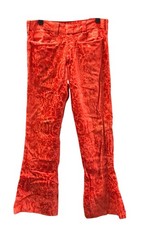Vtg 1970s Chess King Orange Crushed Velvet Flair Bottom Pants Sz 6 /b
