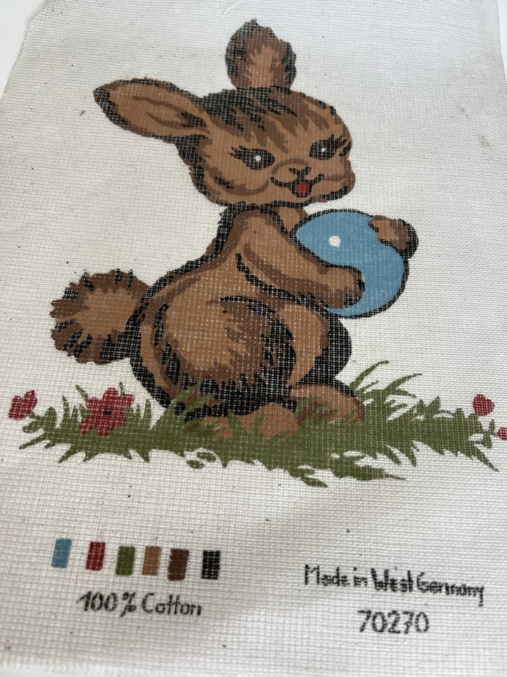 Vintage Needlepoint Canvas – Bunny with Blue Egg – Made in West Germany - Image 4 of 4