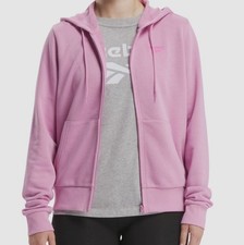 Reebok Women's Pink Identity Logo French Terry Front Full-Zip Hoodie Size M