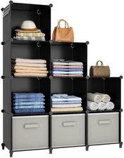 9-Cube Black Closet Organizer – Portable Storage Shelves for Clothes & Rooms