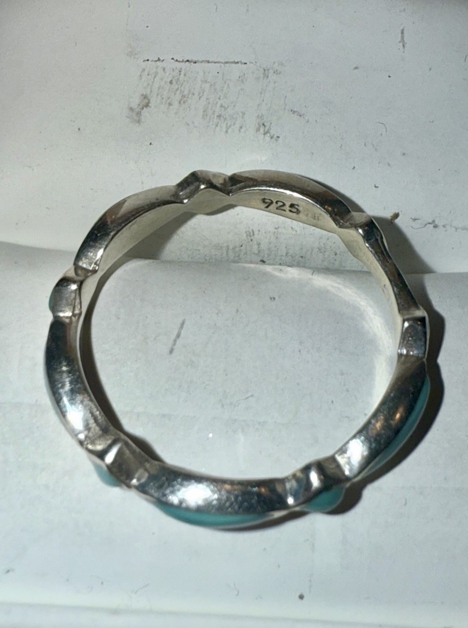 ESTATE Solid Sterling Silver Turquoise Inlay Band… - image 4