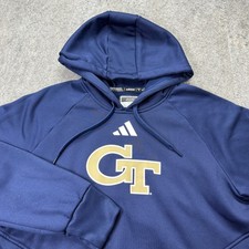 Georgia Tech Yellow Jackets Adidas Hoodie Men M Blue Fleece Pullover b194