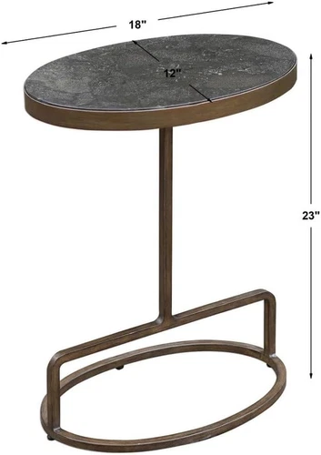 Elegant Jessenia 18" Brushed Gold Accent Table with Bluestone Marble Top - Picture 3 of 9