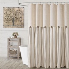 Farmhouse Shower Curtain 72" W X 78" L Linen Beige Button Woven - Chic Rustic
