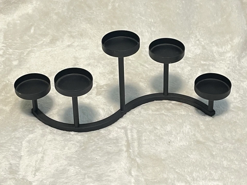 Black Metal 5 Tier Tea Light Candle Holder S Curve 12" Long 6" Tall for 2" Dia - Image 2 of 4