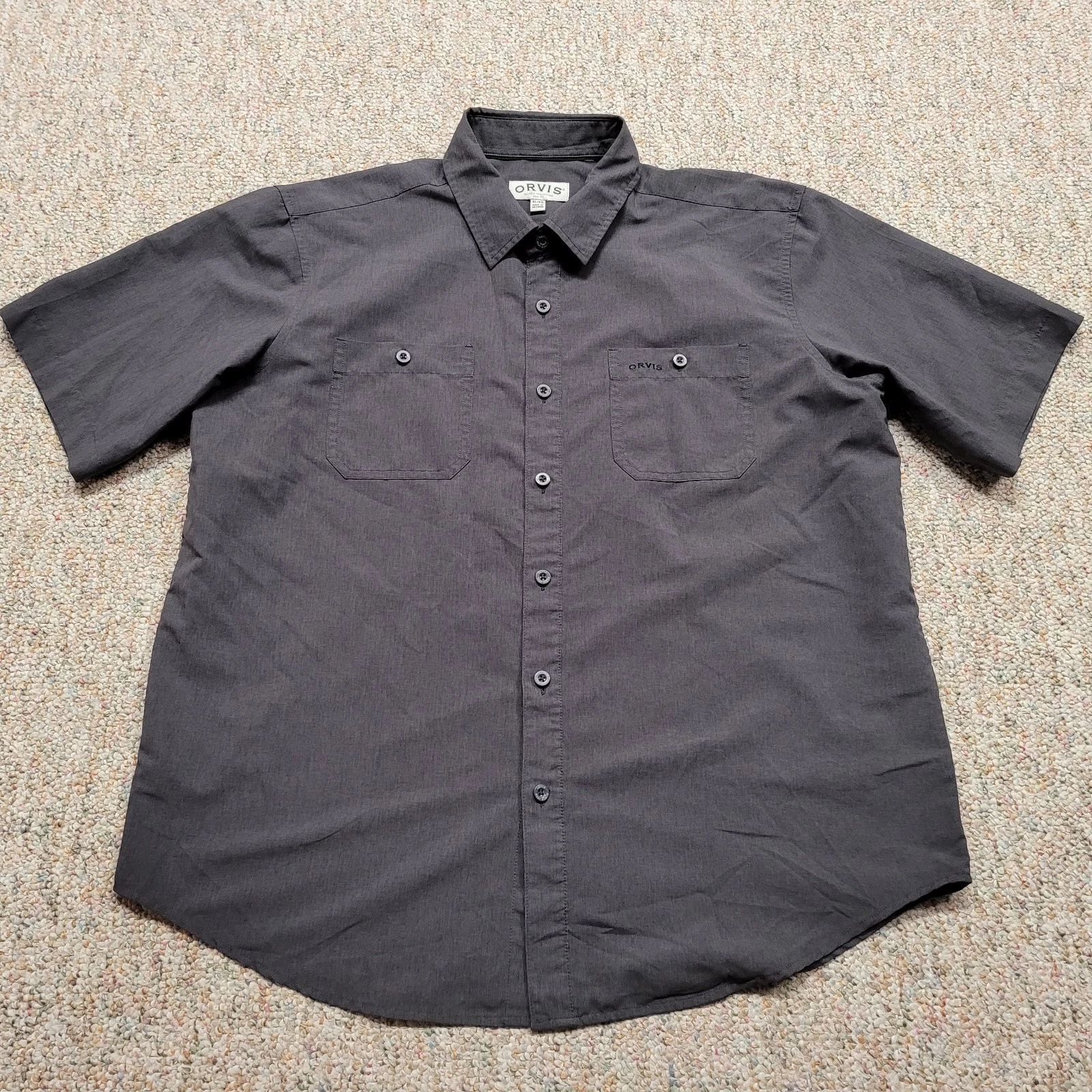Orvis Shirt Mens XL Grey Button Up Short Sleeve Outdoor Tech Classic Fishing
