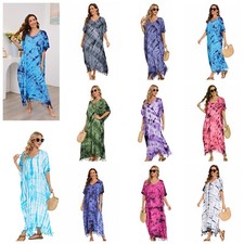 Beautybatik Hippie Tie Dye Kaftan Loungewear Maxi Plus Size Long Dress XL to 4X