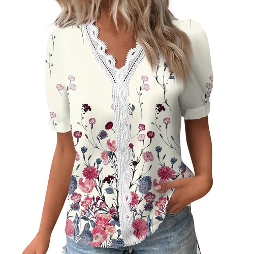 Womens Base Loose Short Pullover Summer Tops Sleeve V neck Ladies Shirt Blouse - Bild 42 von 64