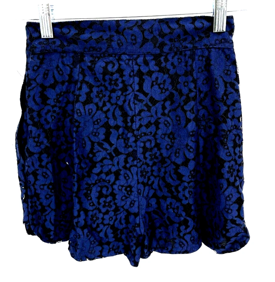 Pantalones Cortos Zara Mujer XS Azul Negro Encaje Superpuesto Cremallera Lateral Dobladillo Curvo Y2K Años 90 Foto 2 de 4