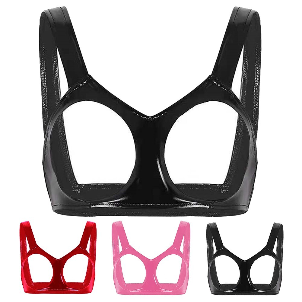 Sexy Women Black PU Leather Underwear Crop Top Vest Clubwear Backless Garter