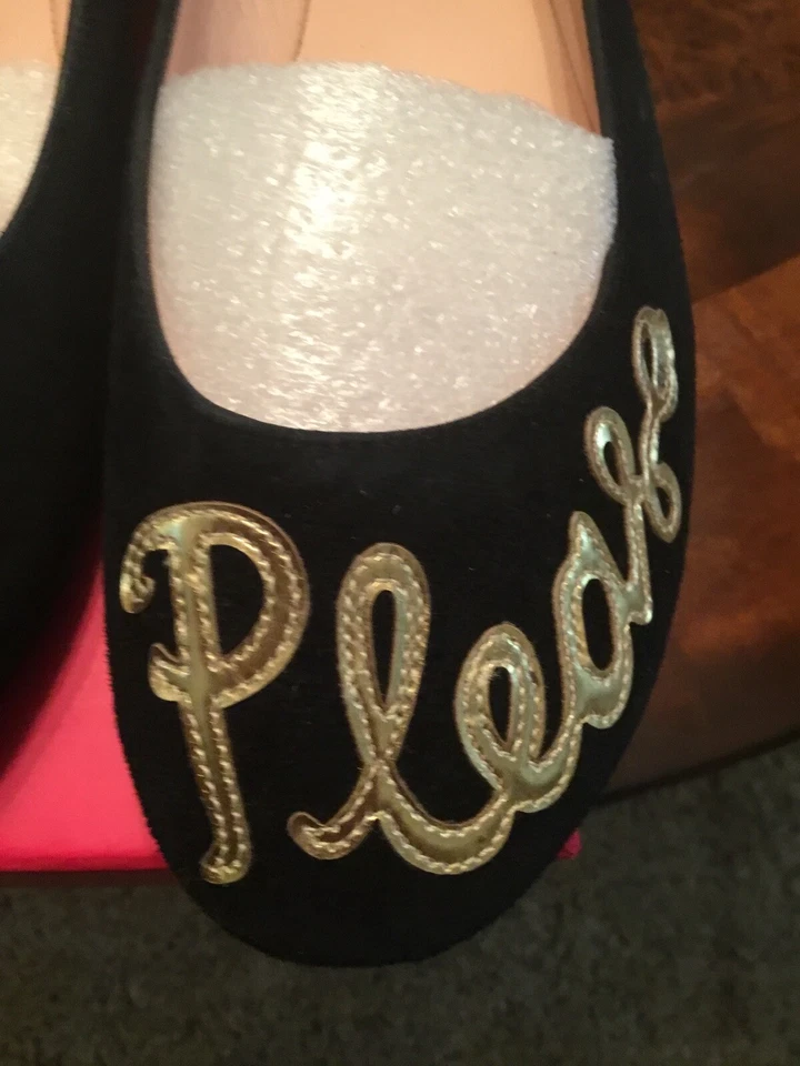 Kate Spade New York Elektra Cool Cat Ballet Plano Gamuza Negro Zapatos Dorado Talla 9 Foto 2 de 4