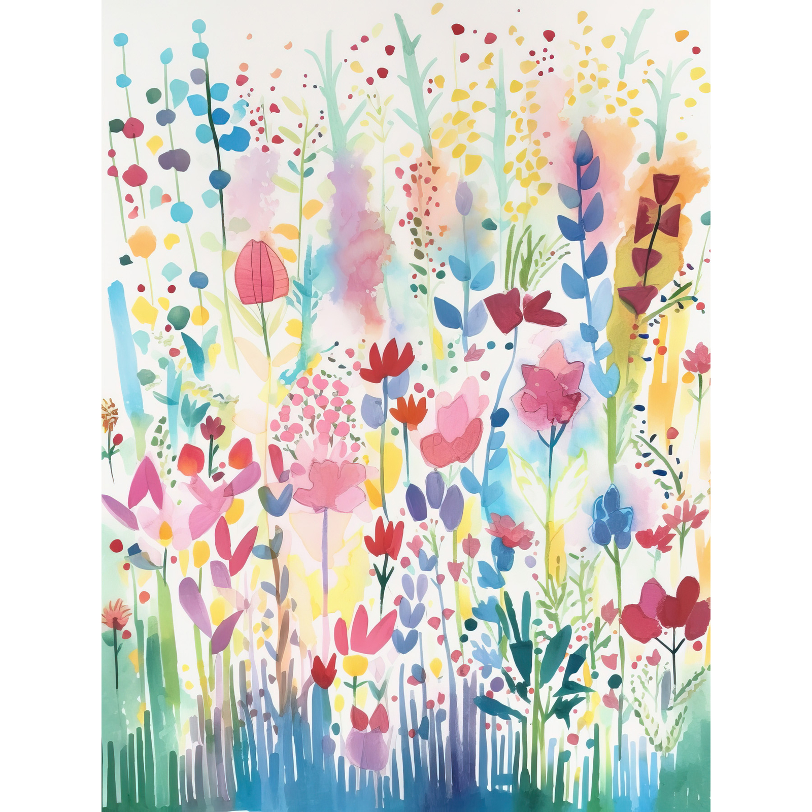 Soft Pastel Wildflower Floral Modern Folk Art Huge Wall Art Poster Print Giant