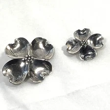 Vintage 2 Pc Stuart Nye Dogwood Flower Pins Handcrafted Sterling Silver 1" 1.5"