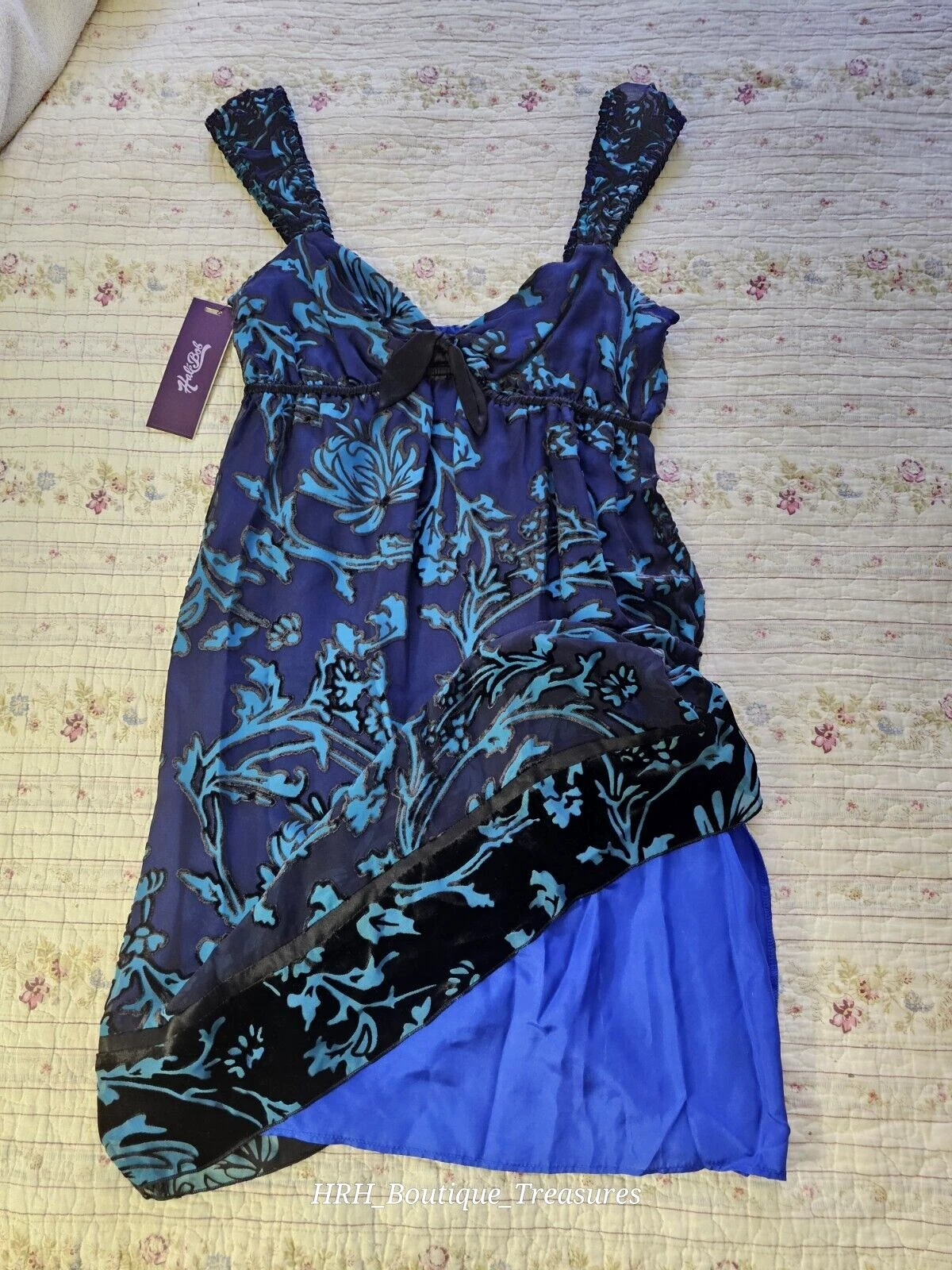 PALM ANGELS Vintage HALE BOB seta velluto baby doll foderato tubino vestito taglia M blu MRSP $228 nuovo con etichette
