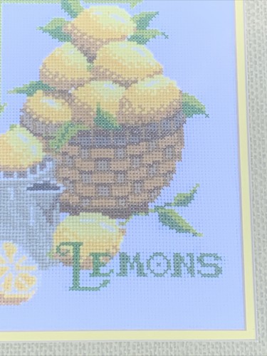 Vintage LEMONS Topiary Basket Embroidery Cross Stitch UNIQUE ART Framed ❤️sj7m5s - Picture 5 of 9