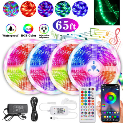 65.6 ft RGB 5050 Bluetooth Led Strip Lights SMD 44 Key Remote 12V DC Power Kit