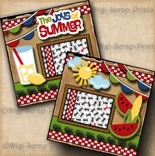 JOYS OF SUMMER 2 premade scrapbook pages paper piecing layout PICNIC ~ DIGISCRAP
