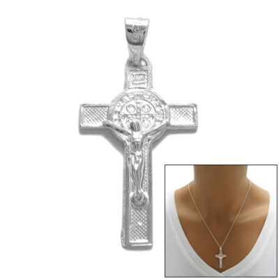 925 Sterling Silver St. Benedict Medal Crucifix Catholic Medal Charm Pendant