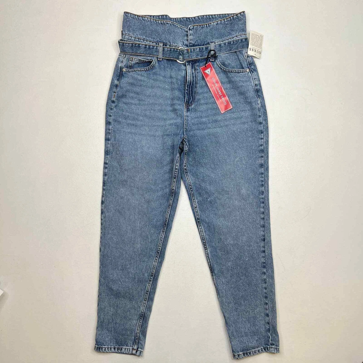 får nitrogen Mystisk Guess Reda Fold Over High Waist Straight Leg Jeans Belted Medium Wash | eBay