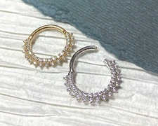 1pc 14kt Gold Front Double Lined Gem Hinged Segment Ring Helix Cartilage Clicker