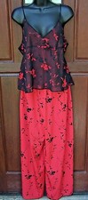 LAURA LEIGH INTIMATES LOUNGE SET Sz M RED/BLACK FLORAL polyester NWOT