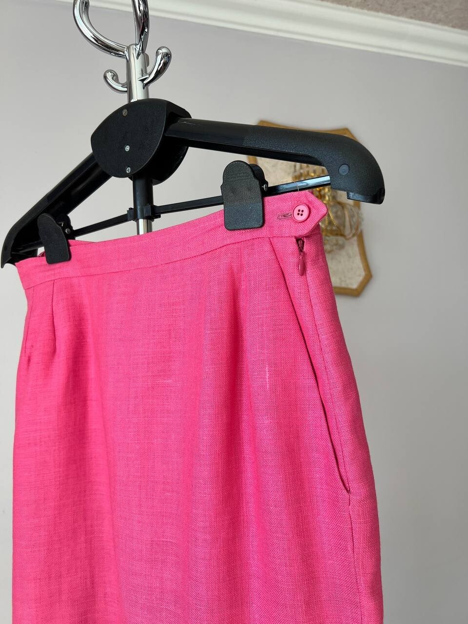 GONNA YVES SAINT LAURENT RIVE GAUCHE MADE IN FRANCE PARIS ROSA 100% LINO DONNA