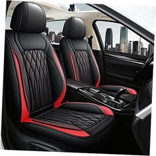 Leather Car Seat Covers Front Pair, Waterproof Faux FRONT SET BLACK/RED LINE