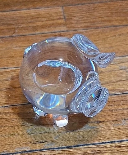 Steuben Signed Crystal Art Glass Pig Figurine Sculpture 4x3.5” by Paul Schulze