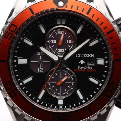 Citizen Promaster Eco Drive Diver Watch 200M Chronograph Red Bezel 46mm Mens