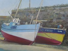 Post War Impressionist Landscape Oil Painting Newquay Fishing Boats.  G. Seez