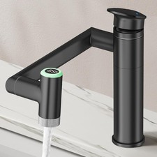 Rotatable LED Bathroom Faucet with Temperature Display & Adjustable Height (Blac