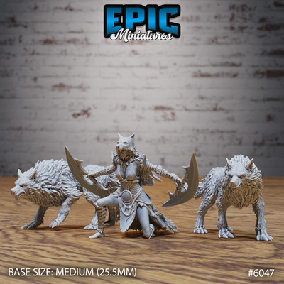 D&D Miniature - Wolf Spirit Huntress Kneel - 3D Model Print DnD RPG Figur Druck